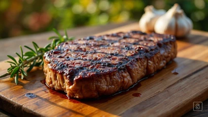 Perfect gegrilde ribeye steak met verse kruiden.