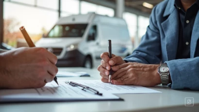 Handen tekenen koopcontract voor camper.