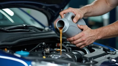 Handen die olie verversen in een moderne auto.