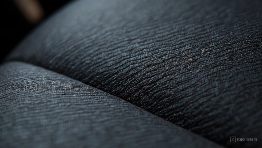 Detailopname van autostoelbekleding met een kleine scheur.