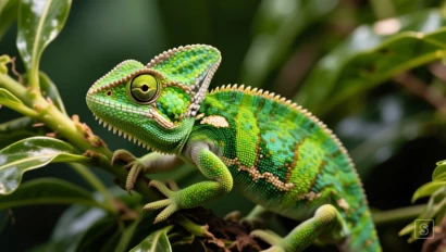 Een smaragdgroene gekko op een tropische plant.