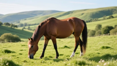 Paard graast in een groene weide