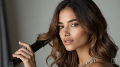 Vrouw krult haar haar met een krultang.