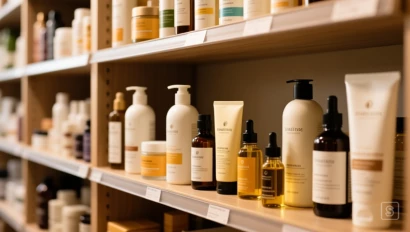 Plank met diverse haarverzorgingsproducten.