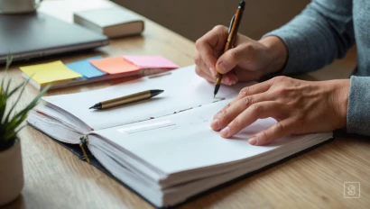 Georganiseerd bureau met planners en schrijfwaren.