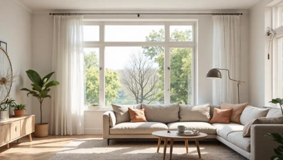 Lichte woonkamer met minimalistische inrichting.