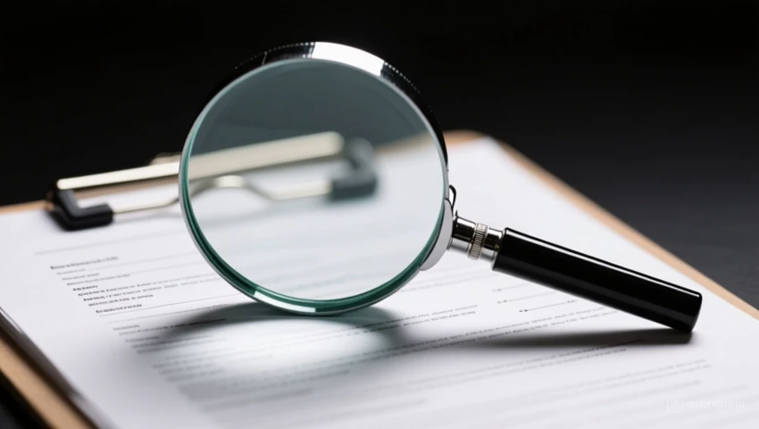 Een vergrootglas boven een document, symbool voor zorgvuldige beoordeling.