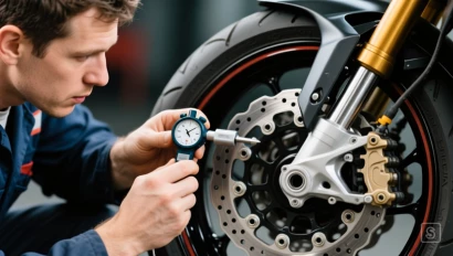 Monteur inspecteert een remschijf met een micrometer.