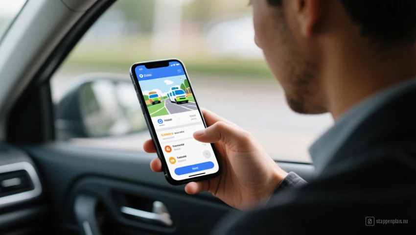 Iemand zoekt naar transportmogelijkheden op een mobiele telefoon.