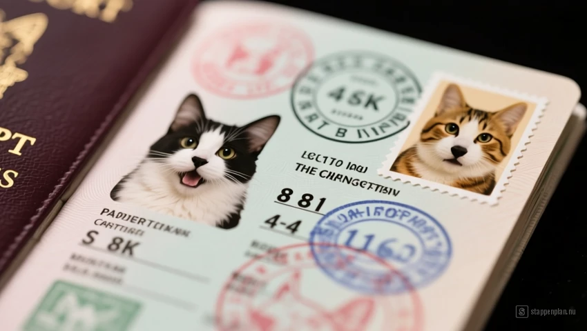 Close-up van een dierenpaspoort met stempels en informatie.