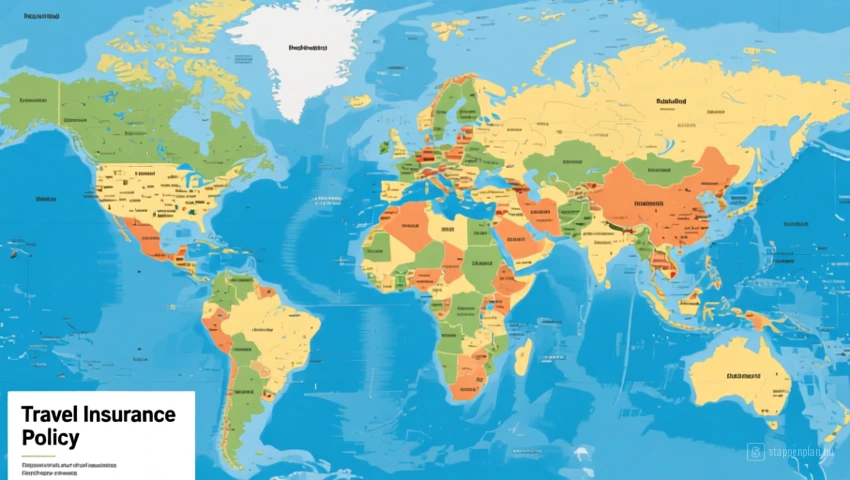 Kaart waarop de landen staan aangegeven die gedekt zijn door een reisverzekering.