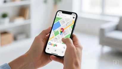 Persoon navigeert met Google Maps op een smartphone.