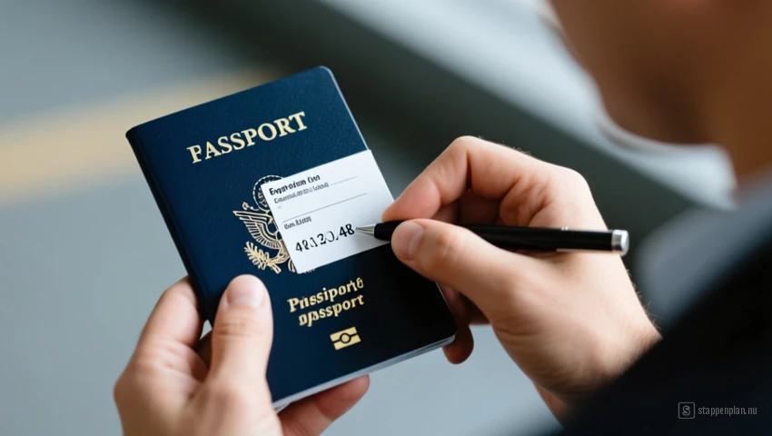 Persoon die de vervaldatum van zijn paspoort controleert.