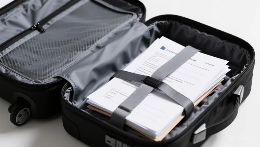 Georganiseerde reistas met een compartiment voor documenten.