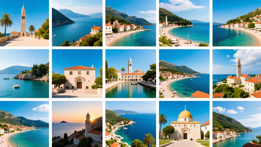 Collage van foto's van een reisbestemming.