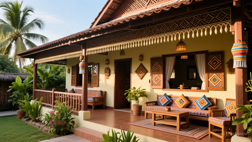 Een pension met lokale decoratie en een gastvrije sfeer.