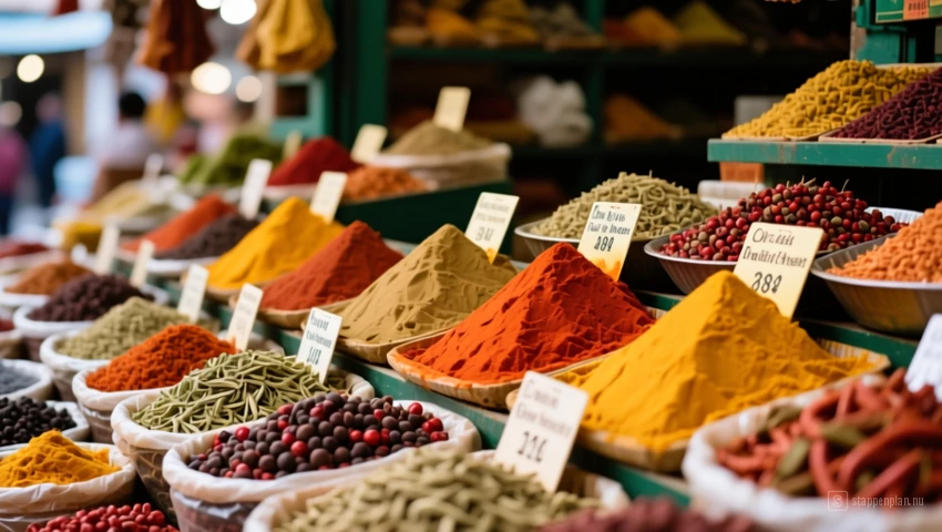 Weergave van kleurrijke specerijen op een lokale markt.