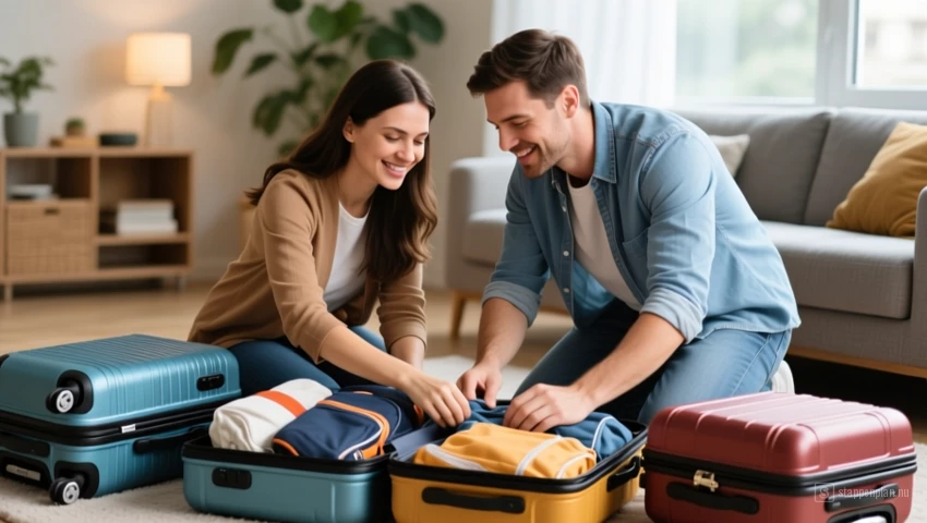 Een koppel dat samen koffers inpakt.
