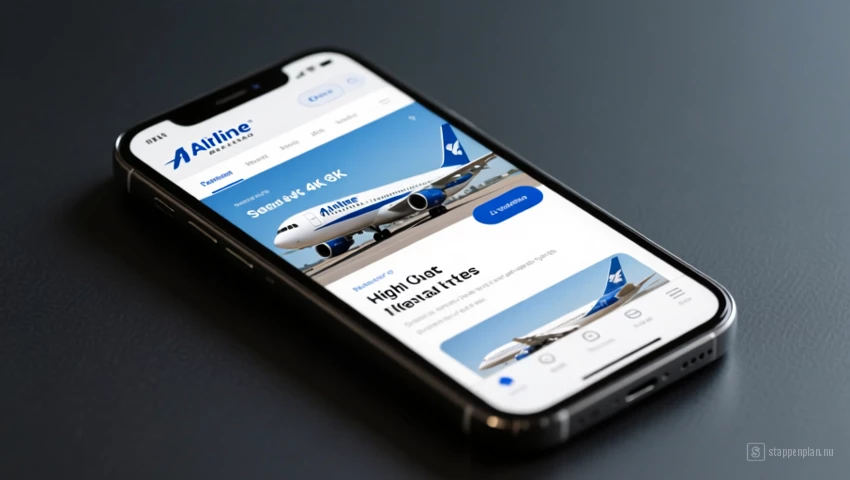 Een smartphone die de mobiele versie van de website van een luchtvaartmaatschappij toont.
