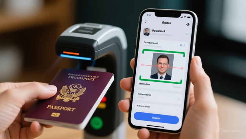 Smartphone die een paspoort scant met een app.