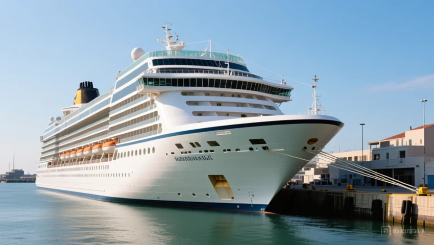 Cruiseschip aangemeerd in een haven.