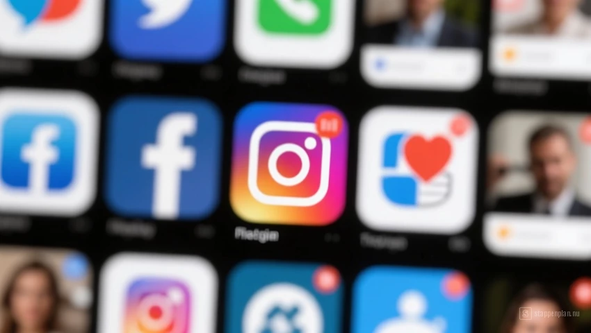 Een wazige achtergrond van sociale media feeds, die de privacyrisico's benadrukt.