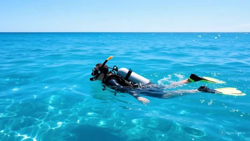 Persoon die snorkel in een heldere blauwe zee.