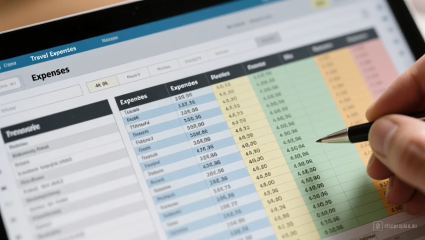 Spreadsheet met categorieën voor reiskosten.