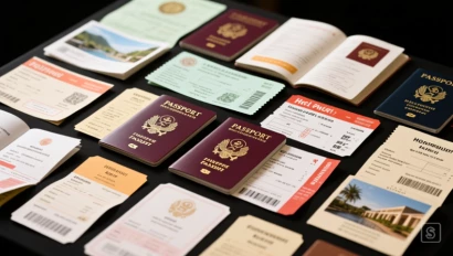 Een verspreiding van verschillende reisdocumenten.