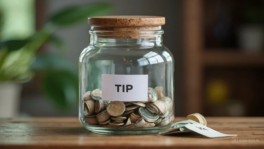 Een fooienpot met wat geld erin.