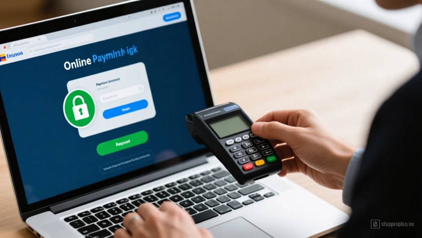 Iemand die online een betaling doet.