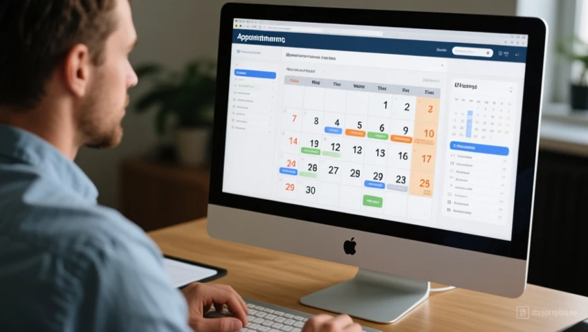 Iemand die online een afspraak maakt.