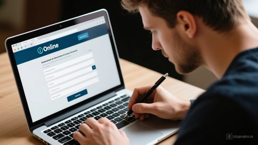 Iemand die een online formulier invult.