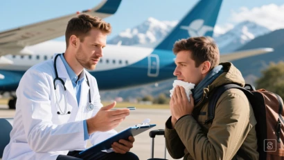 Arts die een patiënt onderzoekt en reisadvies geeft.