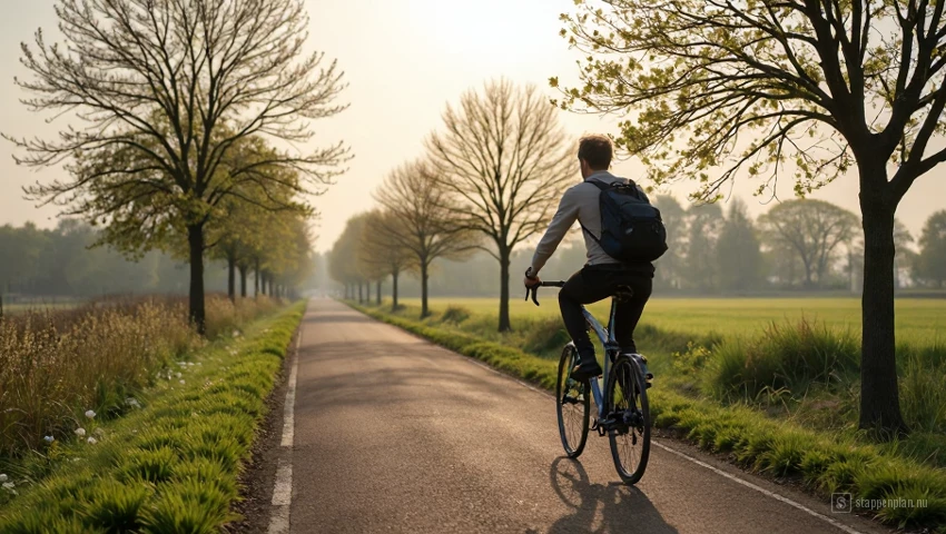 Een fietser die op een speciale fietspad in Nederland rijdt.