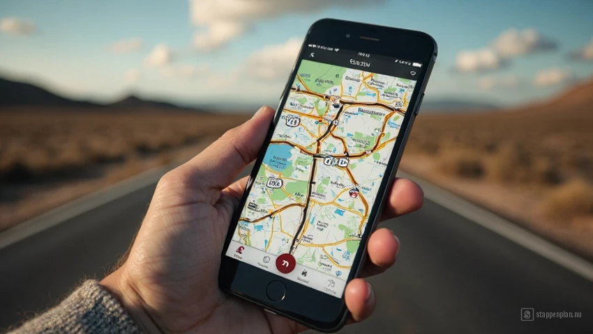 Een smartphone met een kaart van Route 66.