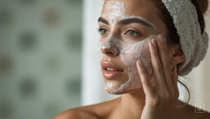 Vrouw die een hydraterend gezichtsmasker aanbrengt.