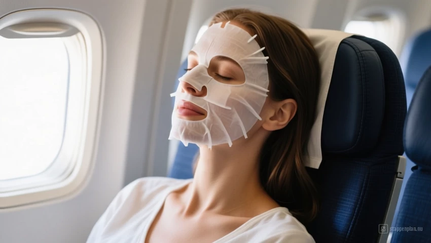 Vrouw die ontspant met een hydraterend gezichtsmasker.