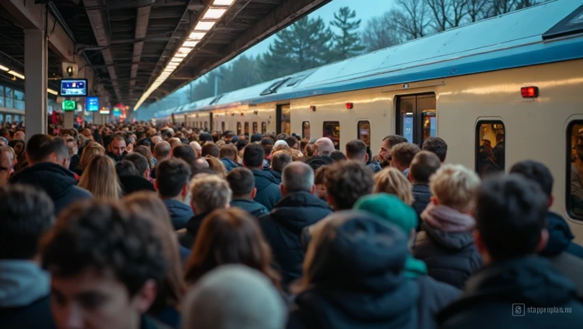 Een druk treinstation tijdens de spits.