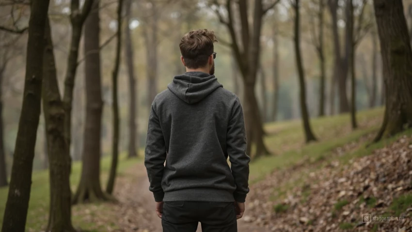Een persoon die lange mouwen en een broek draagt in een bos.