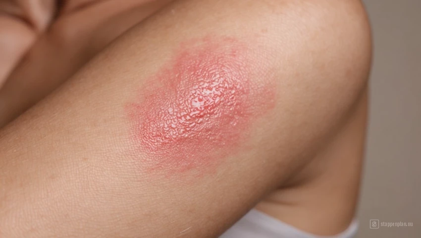 Een close-up van de huid met tekenen van infectie zoals roodheid en zwelling.