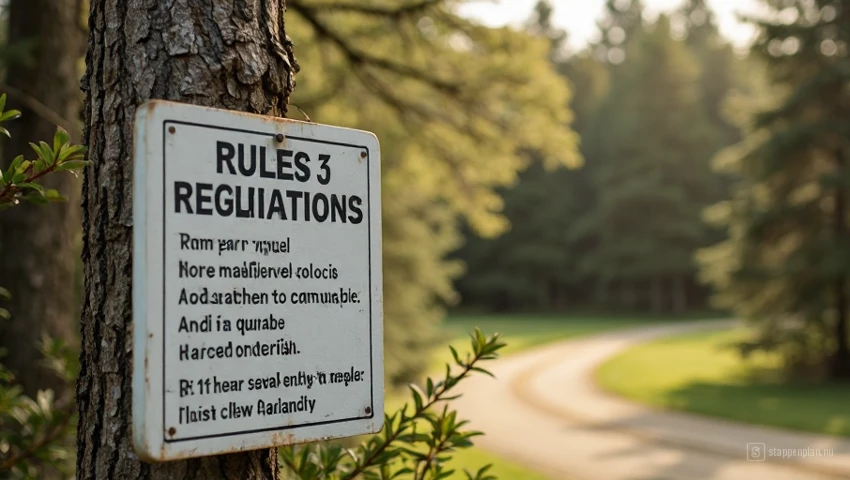 Een campingbord met regels en voorschriften gepost.