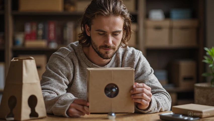 Een persoon die een pinhole projector maakt van karton.