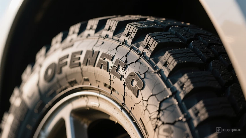 Camperbandzijkant met kleine scheuren.