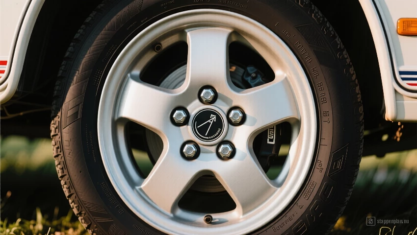 Camperwiel met goed vastgedraaide wielmoeren.