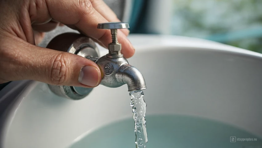 Close-up van een watertank van een camper die wordt geleegd.