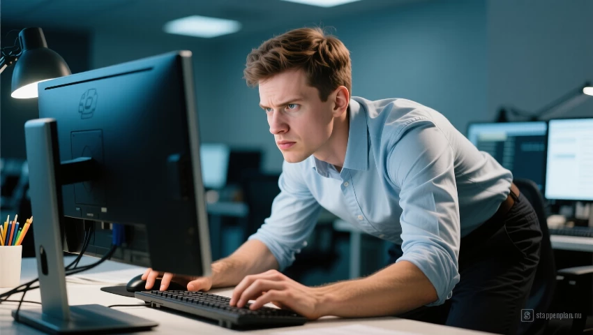 Persoon pakt een uitdagende taak aan op de computer.