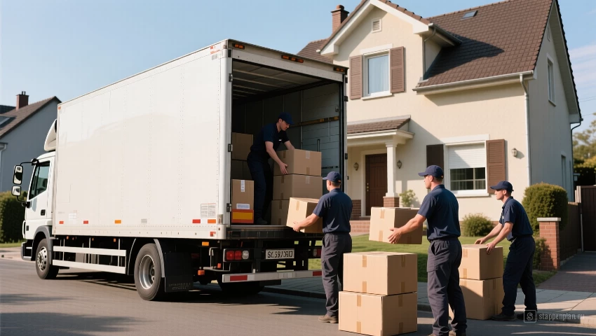 Verhuiswagen voor een huis.
