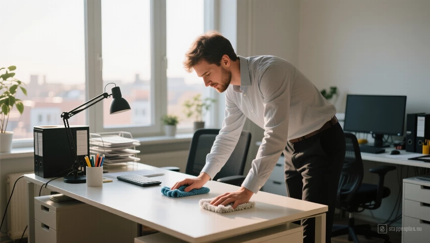 Persoon die bureau opruimt.
