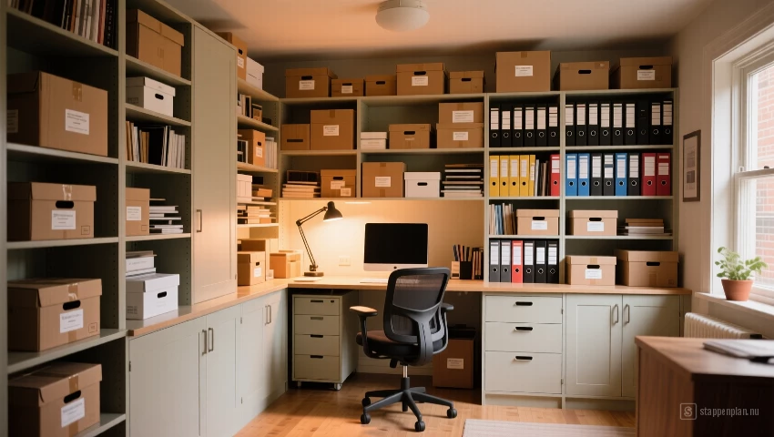 Georganiseerde planken en kasten.